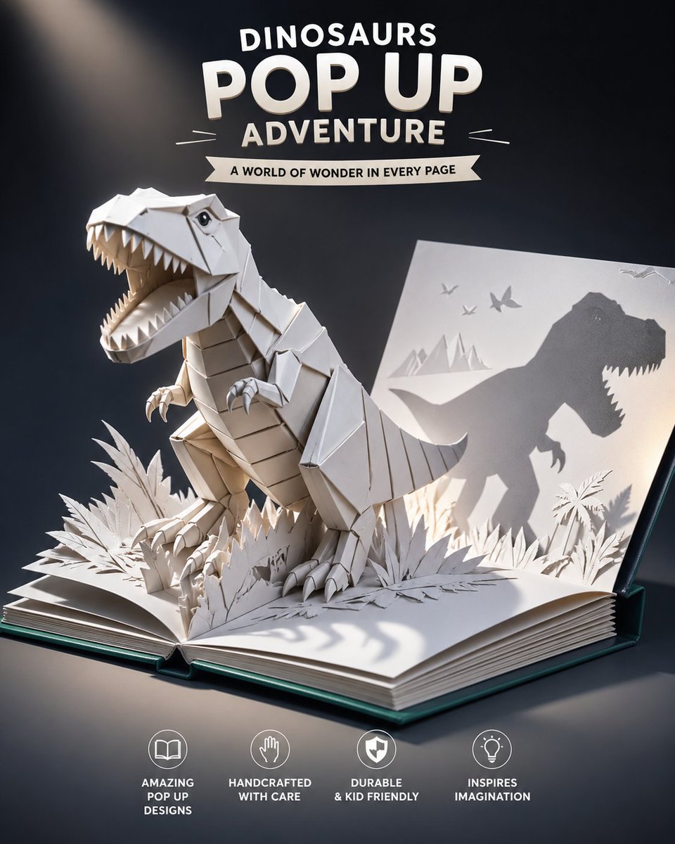 Ürün Pazarlaması - Origami Dinosaur Pop-Up Book Ad - 1