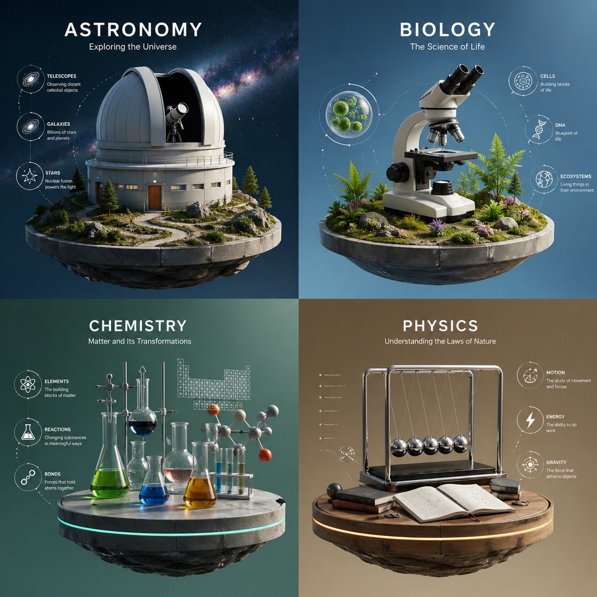 İnfografik / Eğitici Görsel - Four-Panel Science Concept Poster - 1