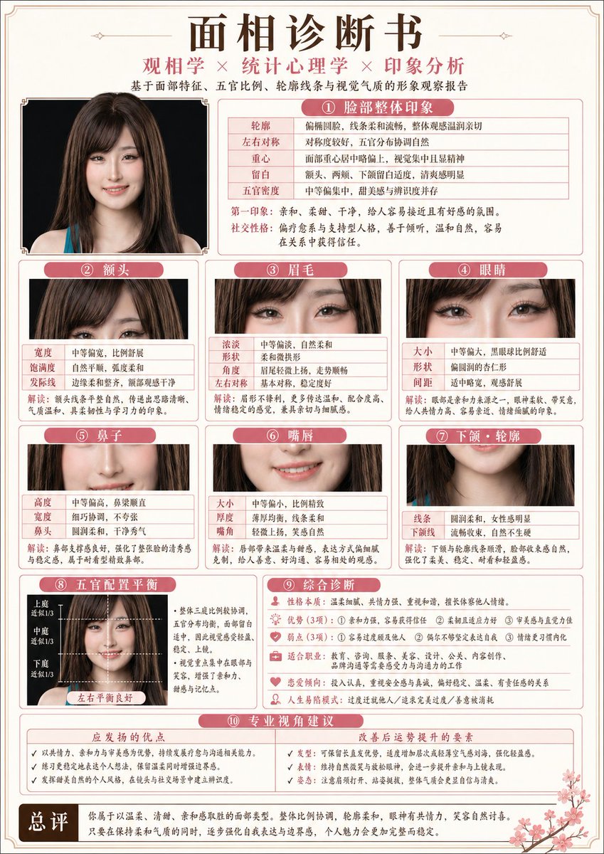 İnfografik / Eğitici Görsel - Japanese-Style Facial Analysis Diagnostic Poster - 1