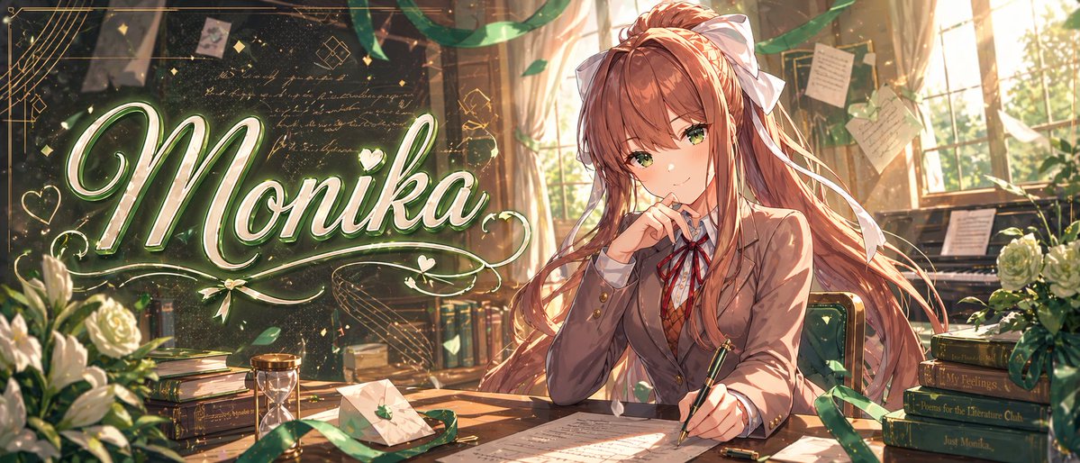 YouTube Küçük Resmi - Monika Anime Banner İllüstrasyonu - 1